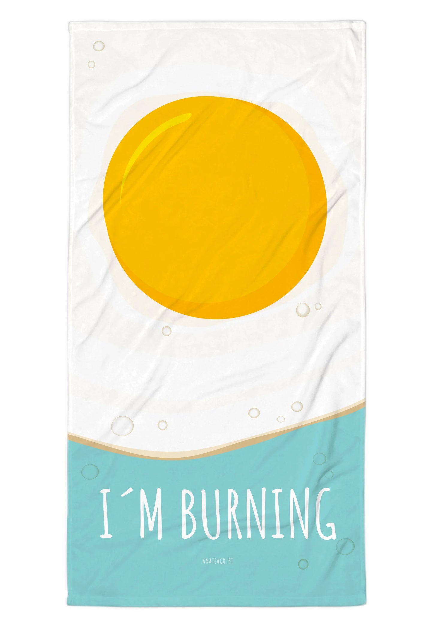 Beach Towel with a graphic of a sunny-side-up egg and text 'I'm Burning' to customise