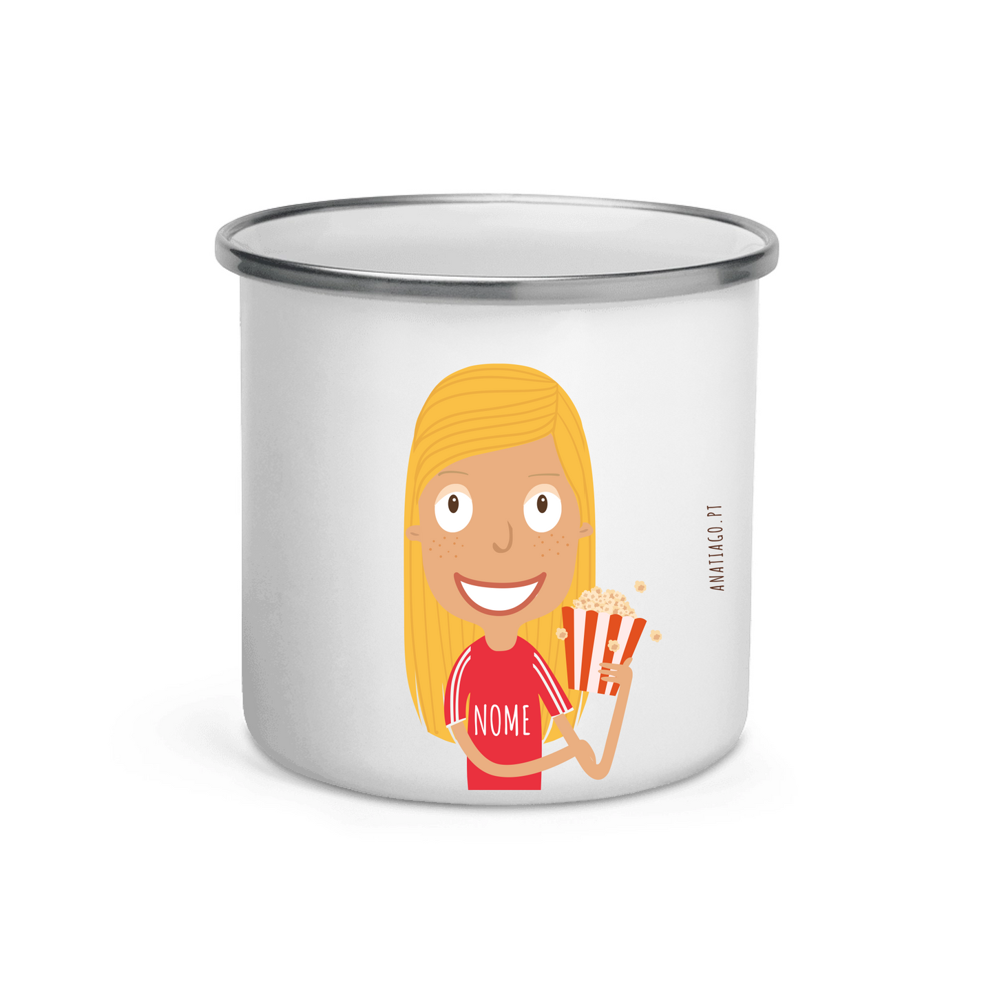 caneca personalizada para criares a tua personagem e escolheres o que mais gostas e o texto que preferires sugestão para crianças - menina - gosto do benfica e pipocas