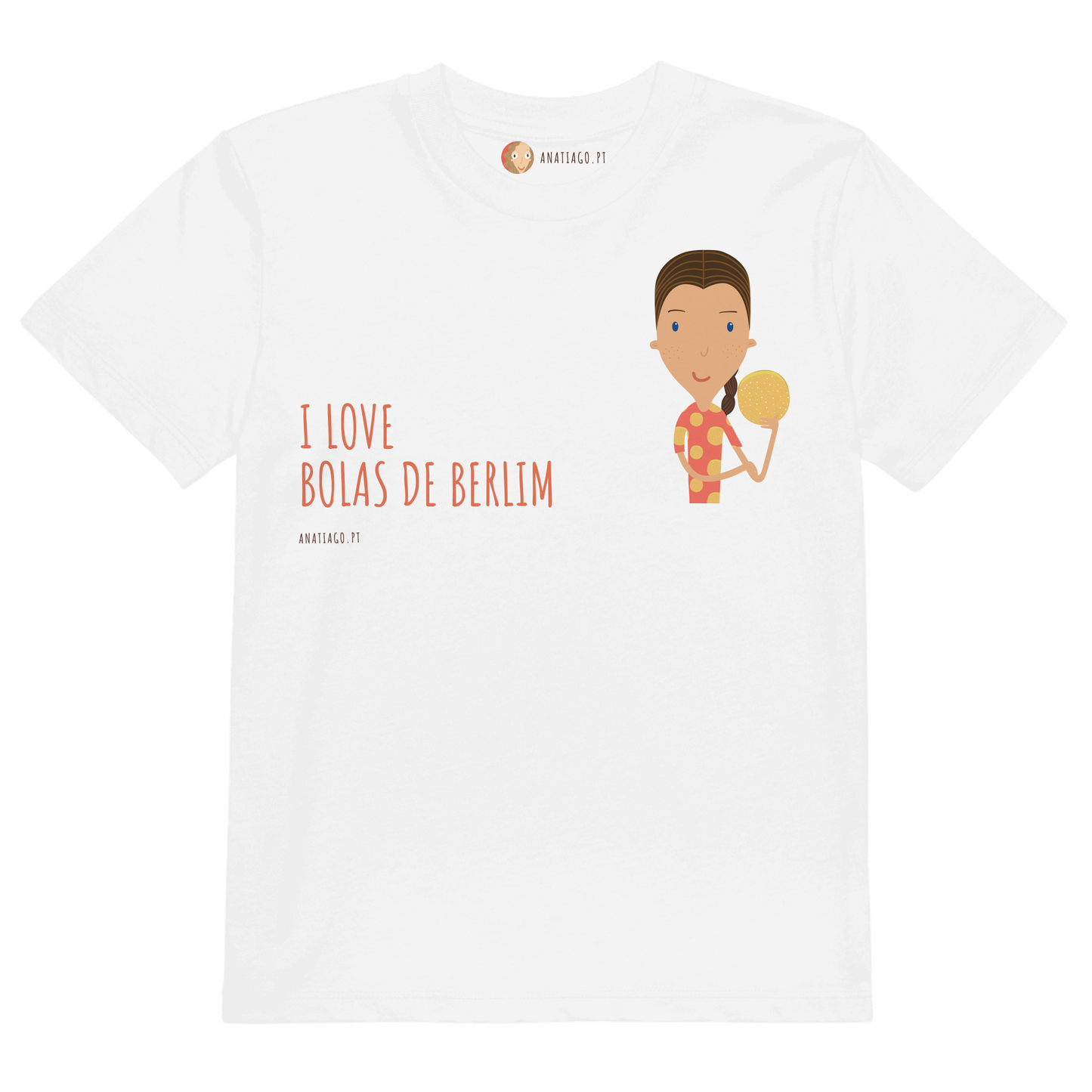 t-shirt personalizada para criares a tua personagem e escolheres o que mais gostas e o texto que preferires sugestão para criança - menina - bolas de Berlim - presentes criativos, personalizados, únicos -Ana Tiago