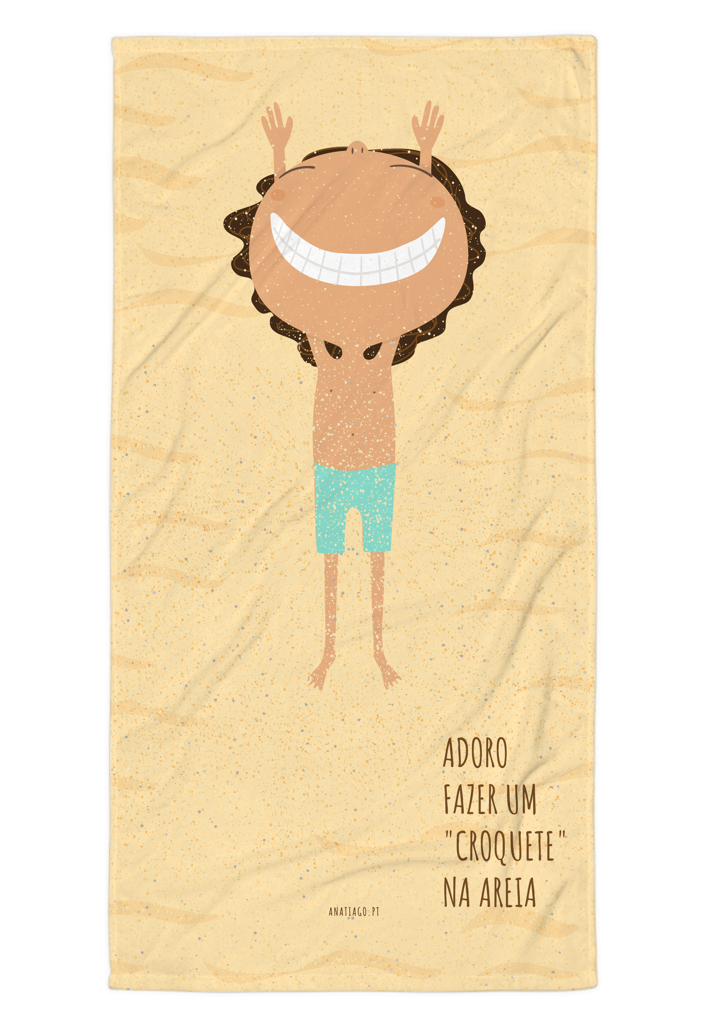 toalha de praia personalizada onde podes criar a tua própria personagem - tema criança - menino a fazer croquete na areia