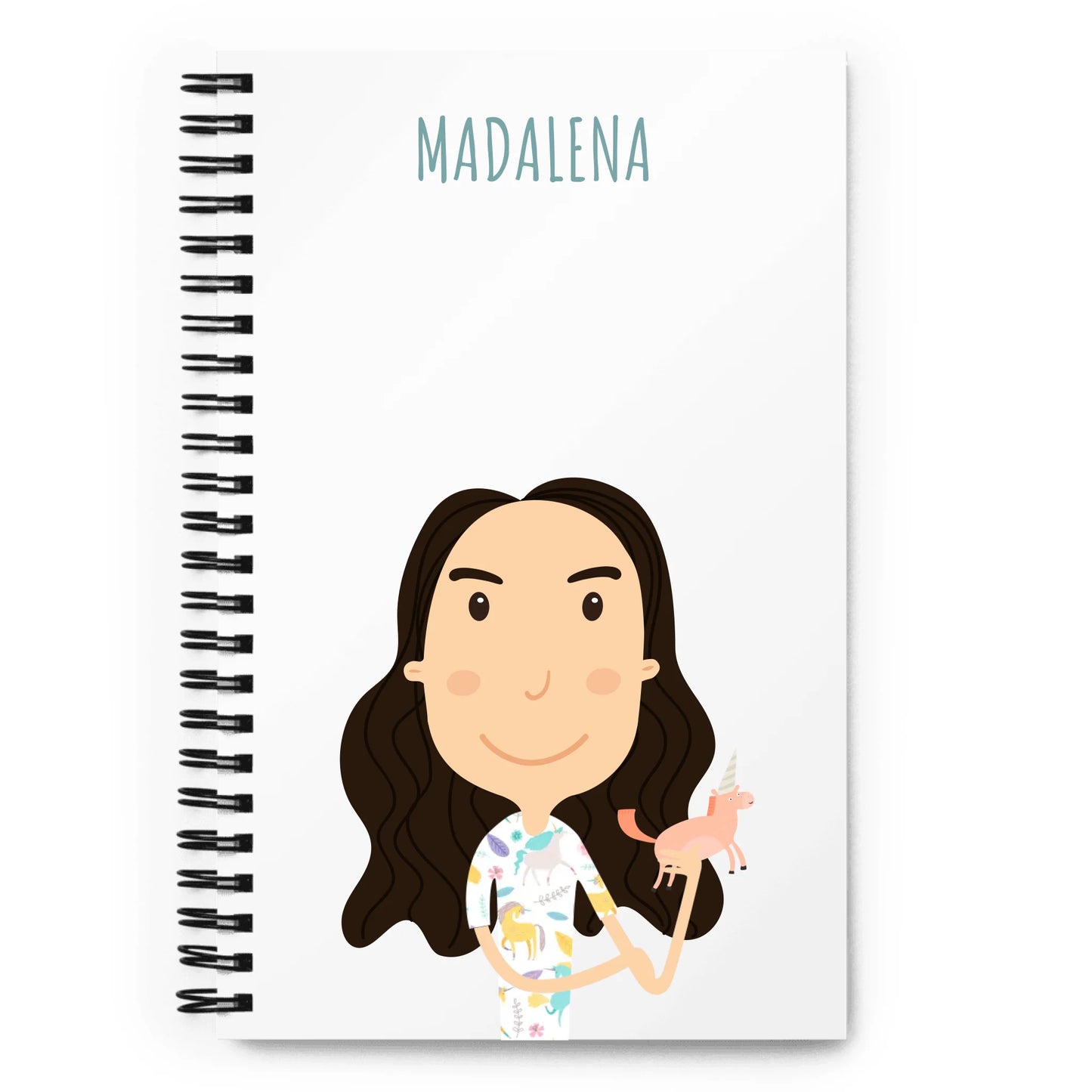 Caderno de Notas Espiral Personalizado Personagem Menina Ex. Nome Madalena