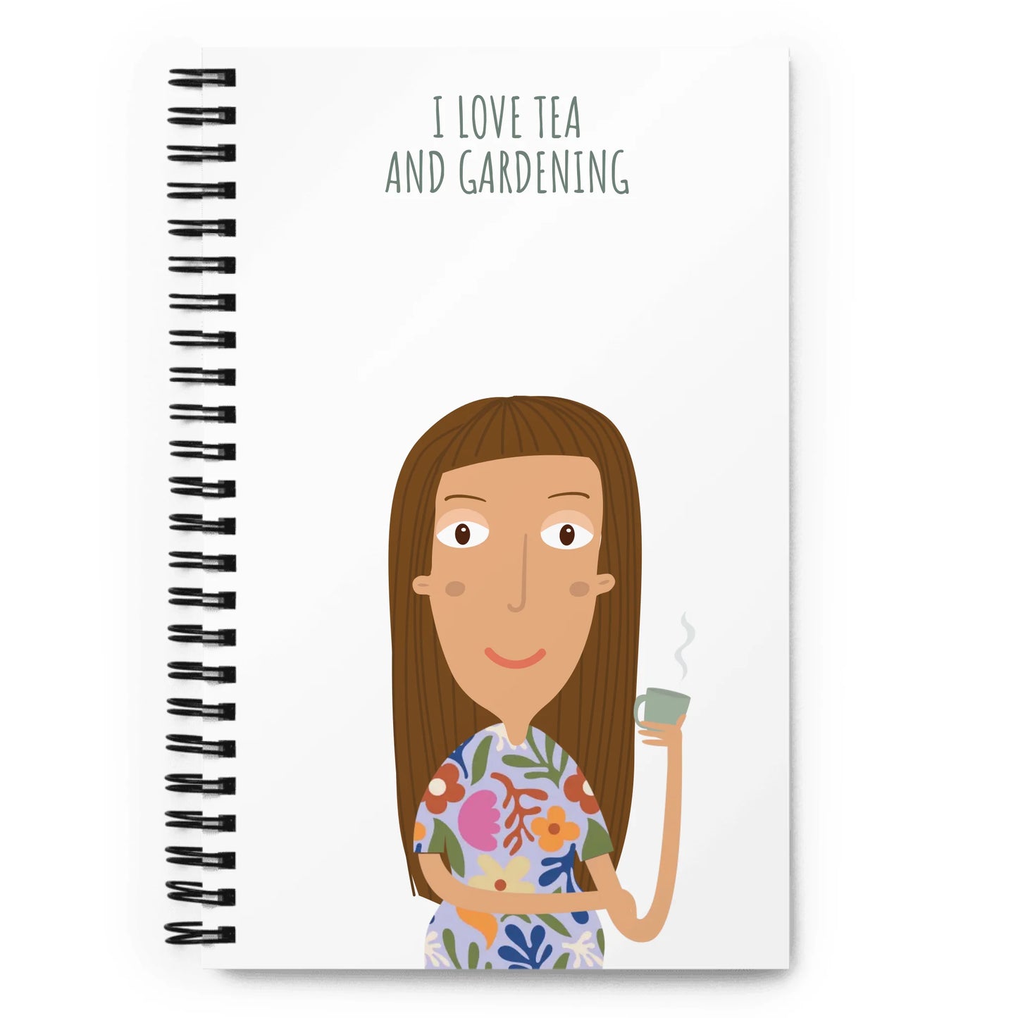 Caderno de Notas Espiral Personalizado Personagem Mulher - Ex. Adoro Chá e Jardinagem