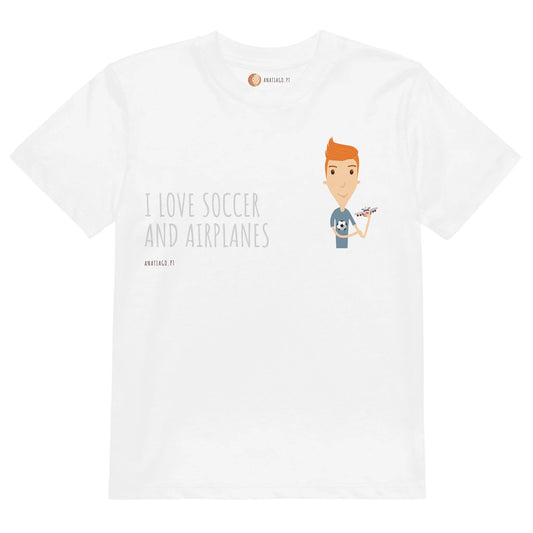 T-Shirt Personalizada Personagem Menino - Ex. Adoro Futebol e Aviões