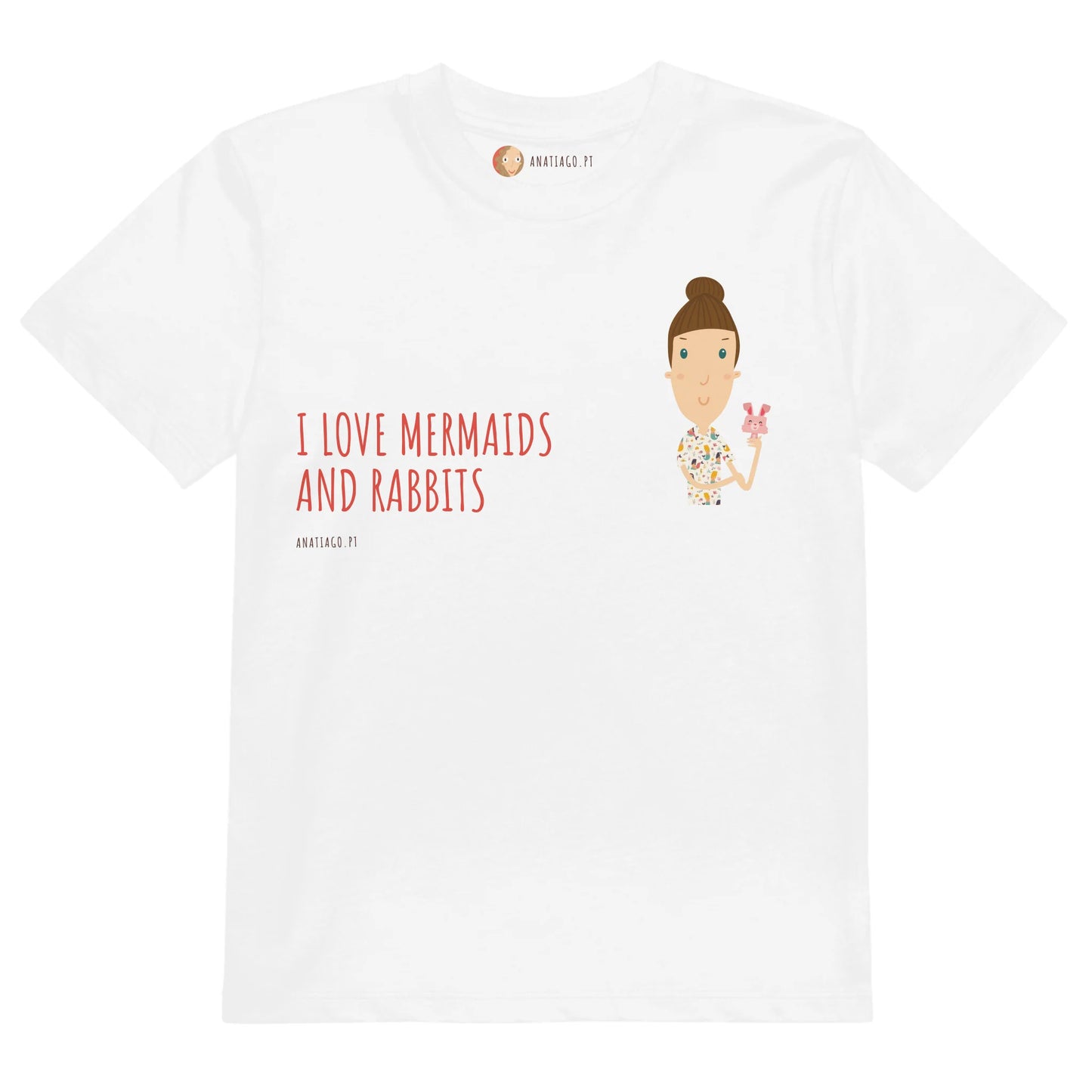 T-Shirt Personalizada Personagem Menina - Ex. Adoro Sereias e Coelhos