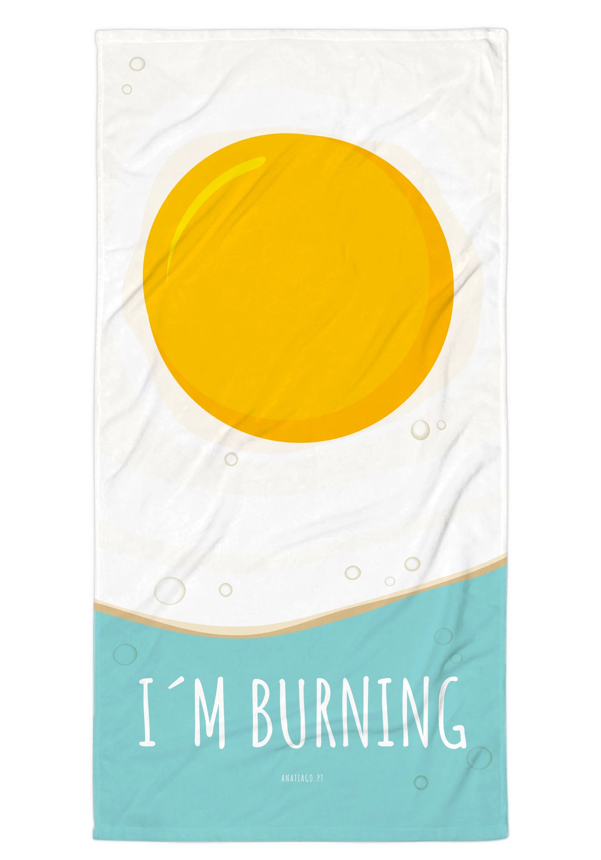 Beach Towel with a graphic of a sunny-side-up egg and text 'I'm Burning' to customise