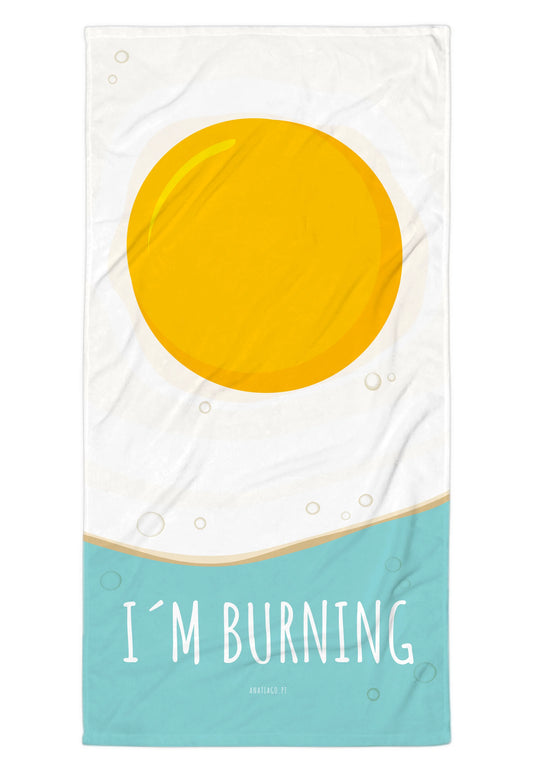 Beach Towel with a graphic of a sunny-side-up egg and text 'I'm Burning' to customise