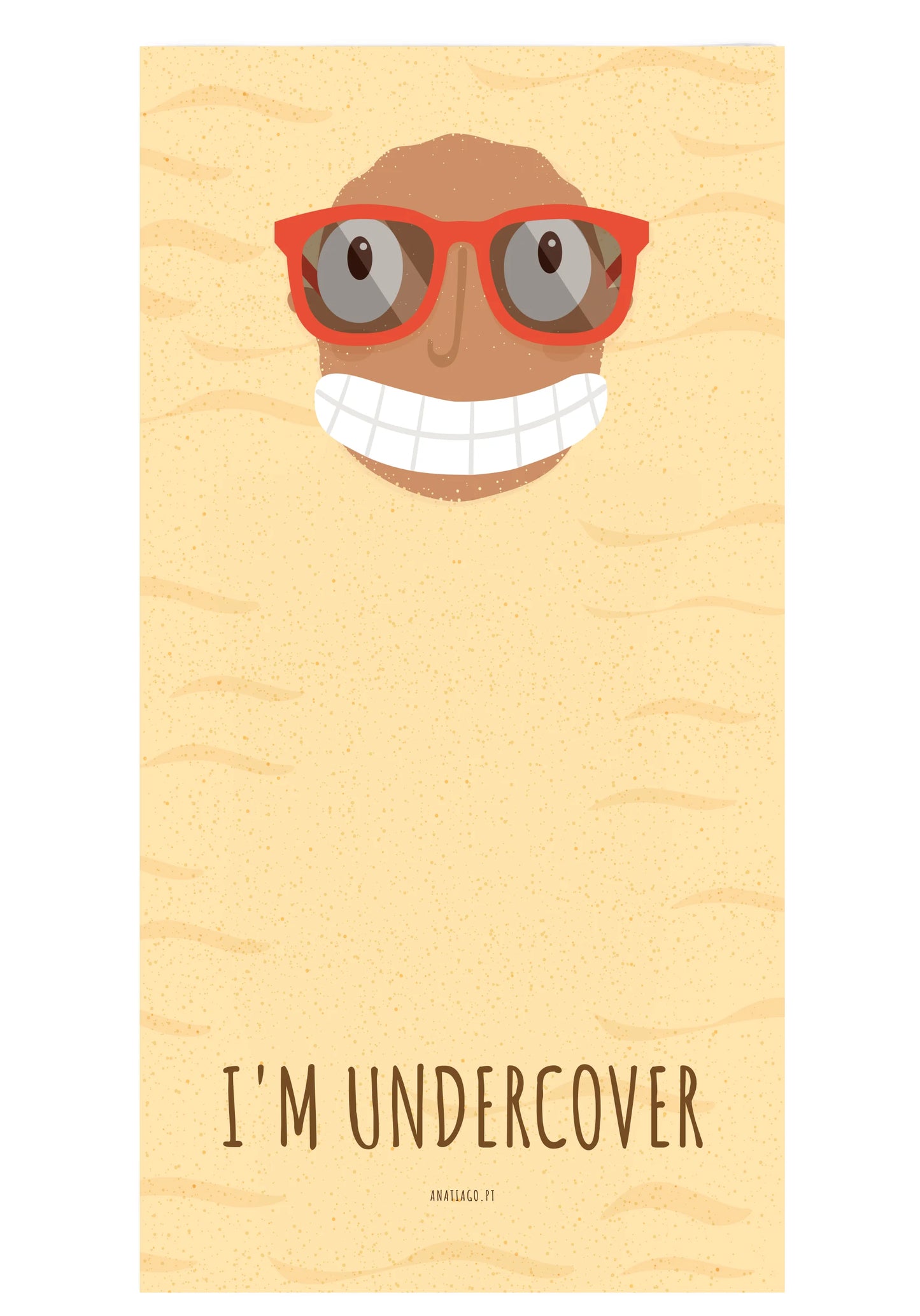 beach towel with a cartoon character wearing red sunglasses and the text 'I'm Undercover' to customise text 