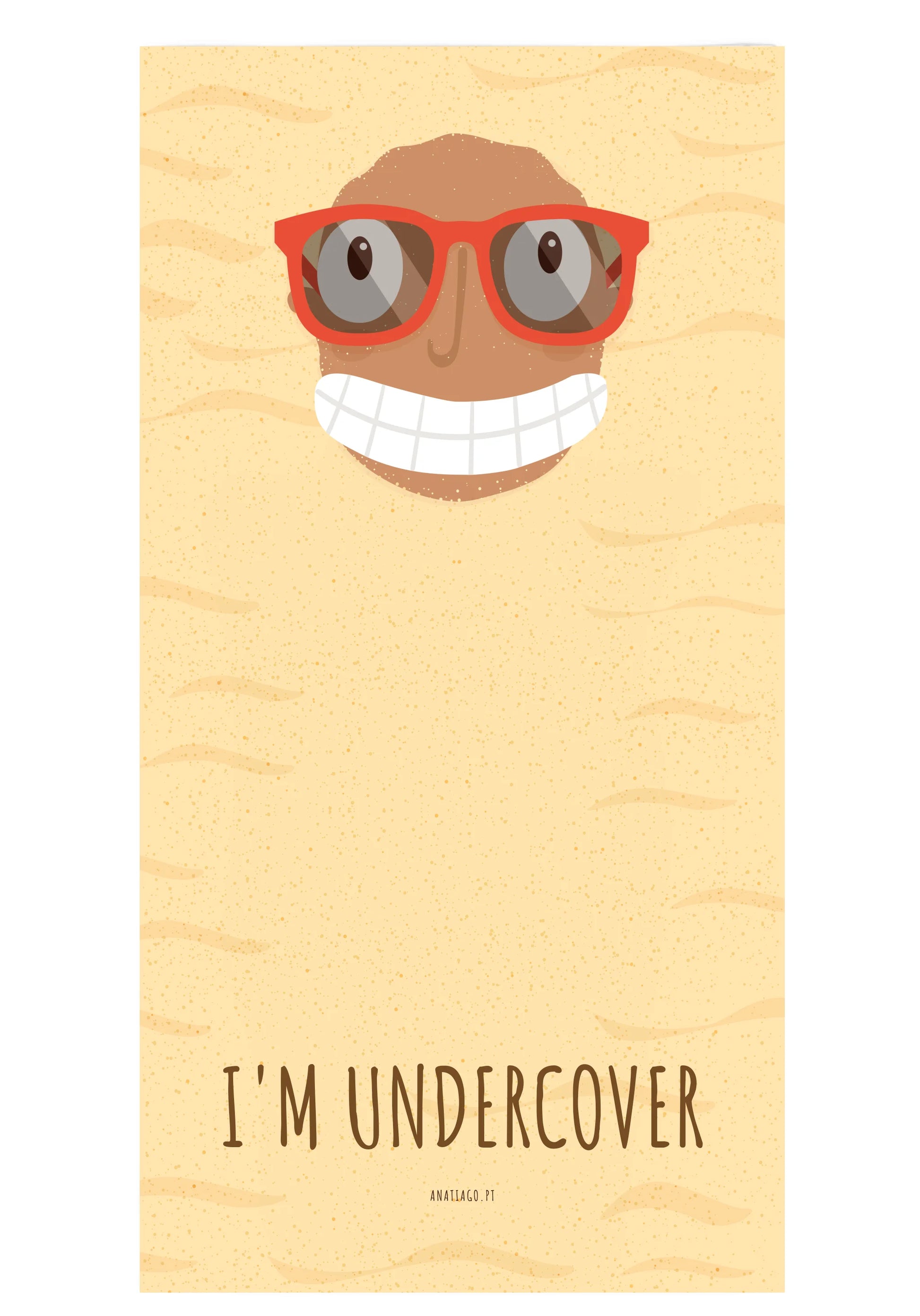 beach towel with a cartoon character wearing red sunglasses and the text 'I'm Undercover' to customise text 