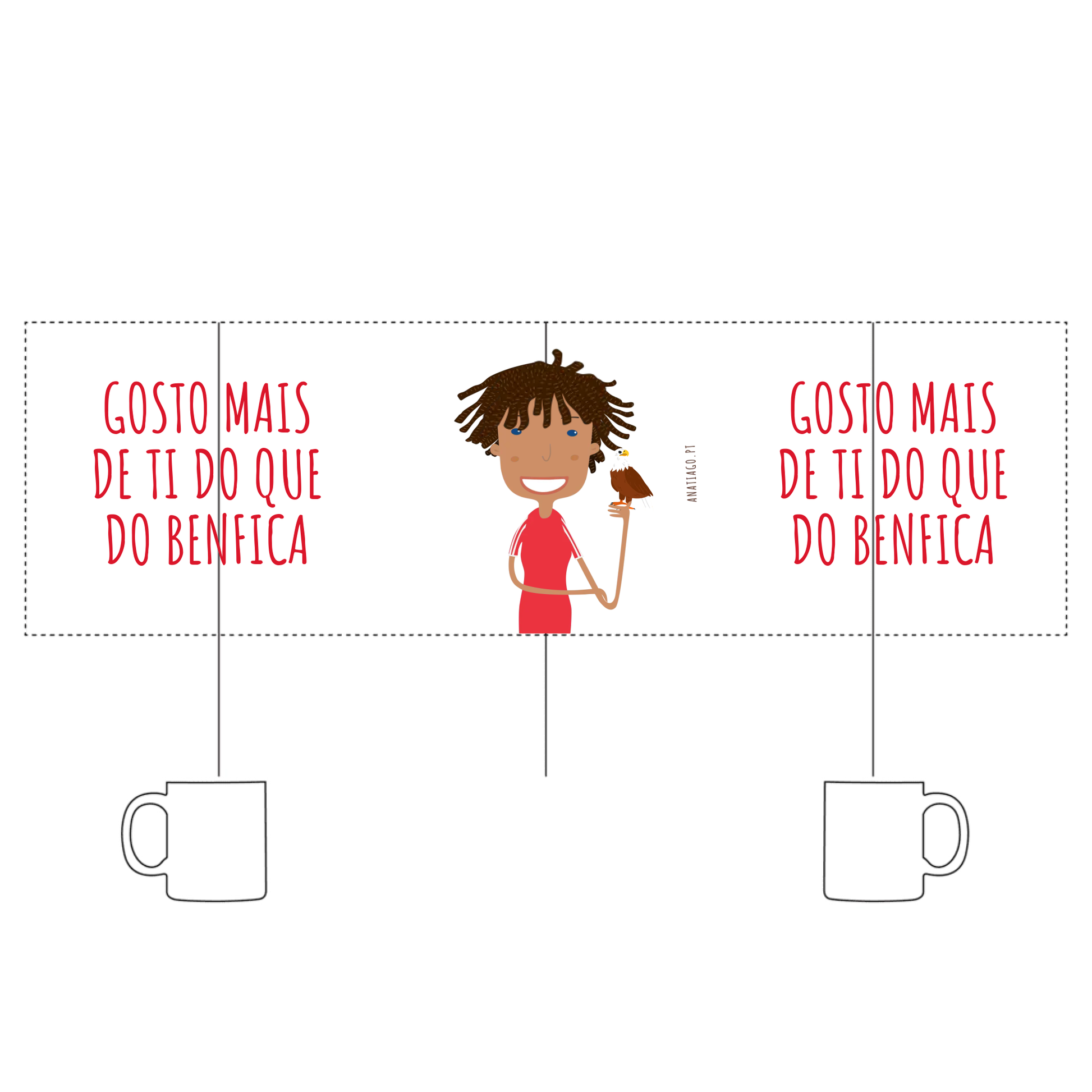 personalized mug with Cartoon character benfica holding an eagle with text to customise