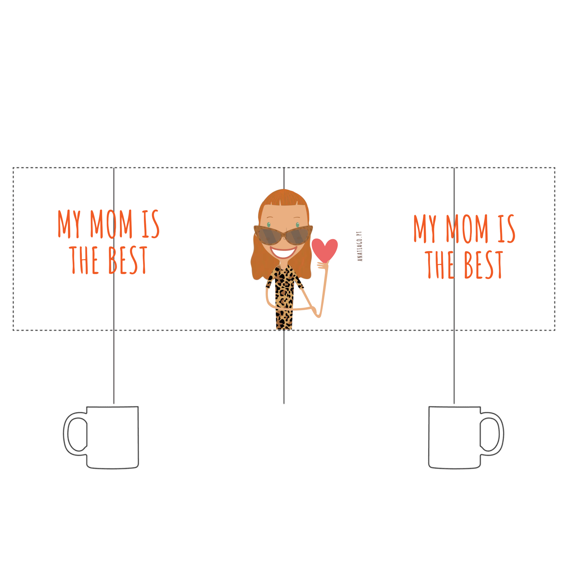 mug with woman Cartoon character holding a heart with text 'My mom is the best' to customise
