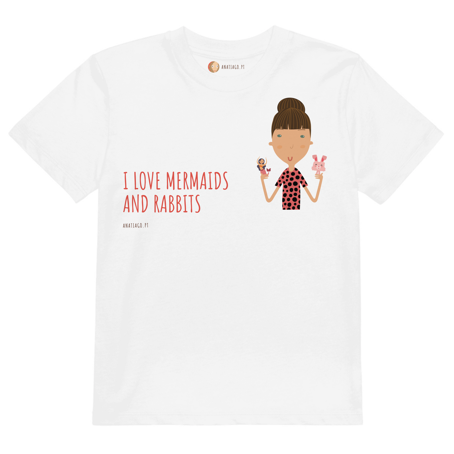 personalized t-shirt to create your character and choose what you like most and the text you prefer suggestion for children - girl - love mermaids and rabbits - personalised, creative, unique gifts - Ana Tiago
